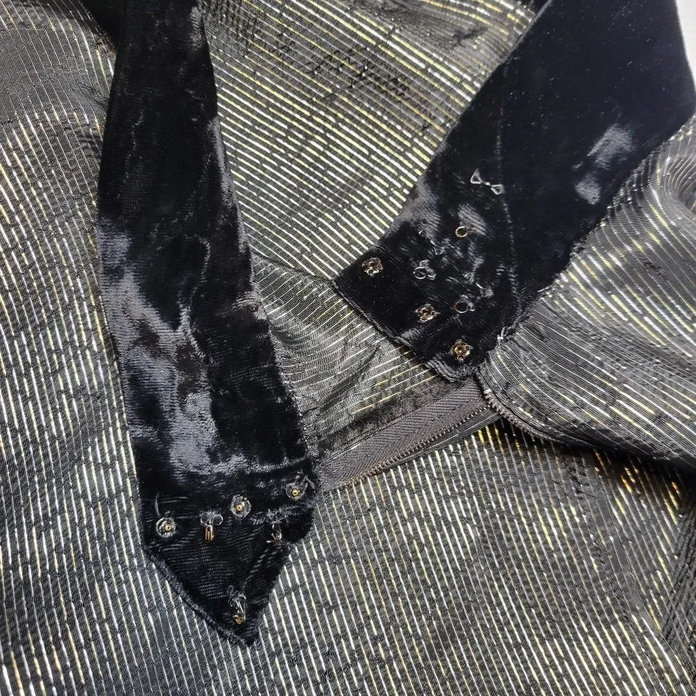50s Handmade Lurex Black and Gold Striped Fabric Maxi Skirt Velvet Waistband